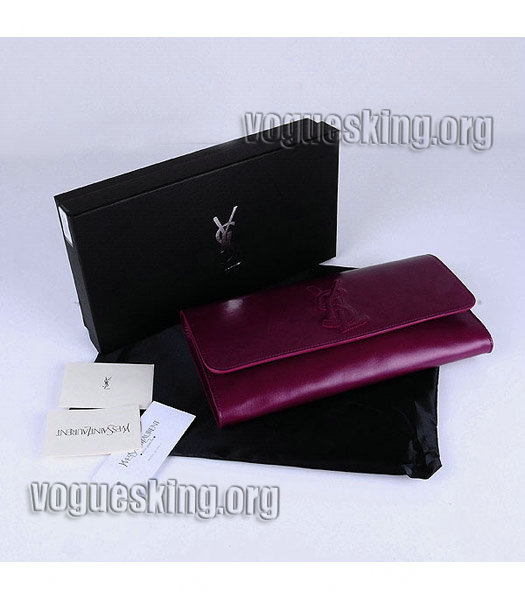 Yves Saint Laurent Belle De Jour Purple Red Oil Leather Clutch-6