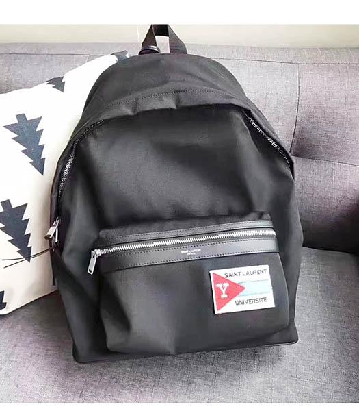 Yves Saint Laurent Black Canvas Badge Embroidery Backpack