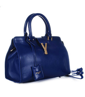 Yves Saint Laurent Cabas Chyc Sapphire Blue Leather Small Tote Bag