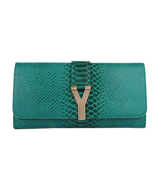 Yves Saint Laurent Chyc Textured Green Snake Veins Leather Clutch