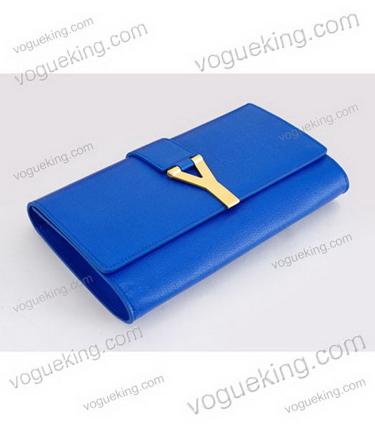 Yves Saint Laurent Chyc Textured Leather Clutch Blue Calfskin-1