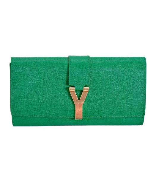Yves Saint Laurent Chyc Textured Leather Clutch Green Calfskin