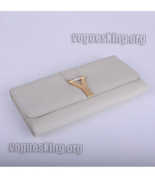 Yves Saint Laurent Chyc Textured Leather Clutch Offwhite Calfskin-3