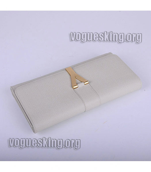 Yves Saint Laurent Chyc Textured Leather Clutch Offwhite Calfskin-4