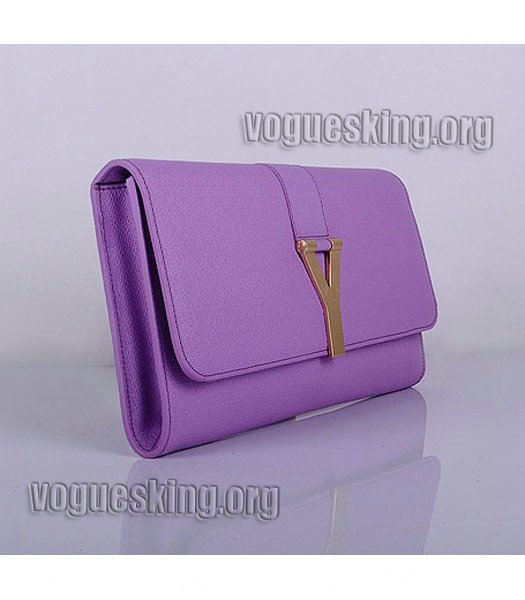 Yves Saint Laurent Chyc Textured Leather Clutch Purple Calfskin-1