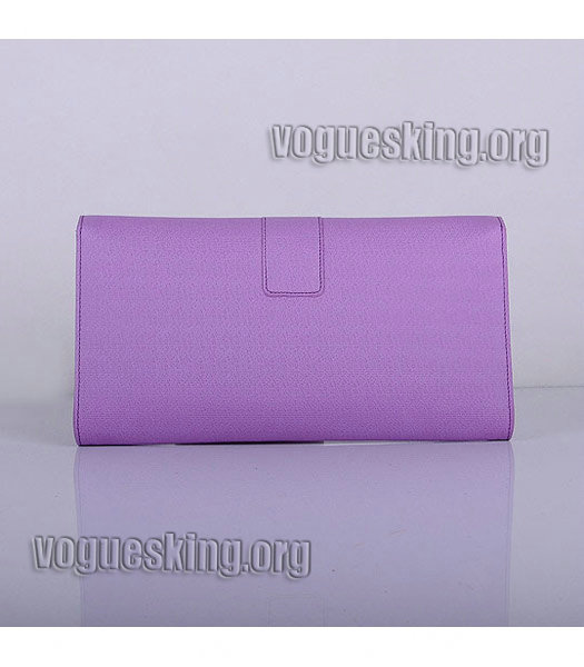 Yves Saint Laurent Chyc Textured Leather Clutch Purple Calfskin-2