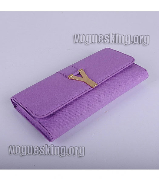 Yves Saint Laurent Chyc Textured Leather Clutch Purple Calfskin-3