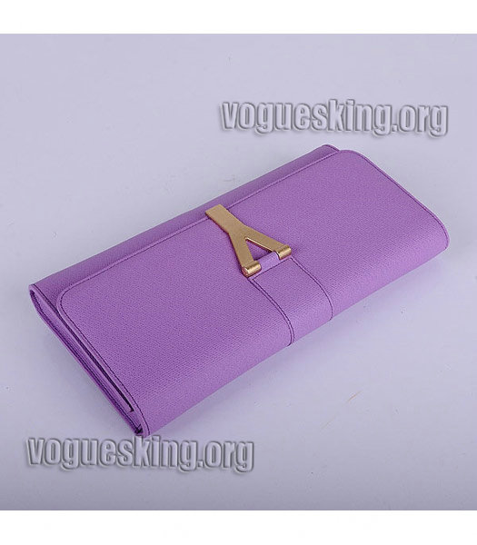 Yves Saint Laurent Chyc Textured Leather Clutch Purple Calfskin-4