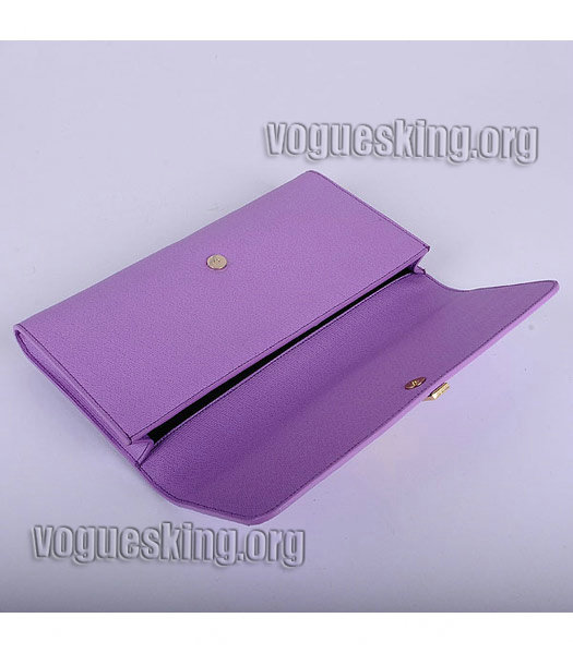 Yves Saint Laurent Chyc Textured Leather Clutch Purple Calfskin-5