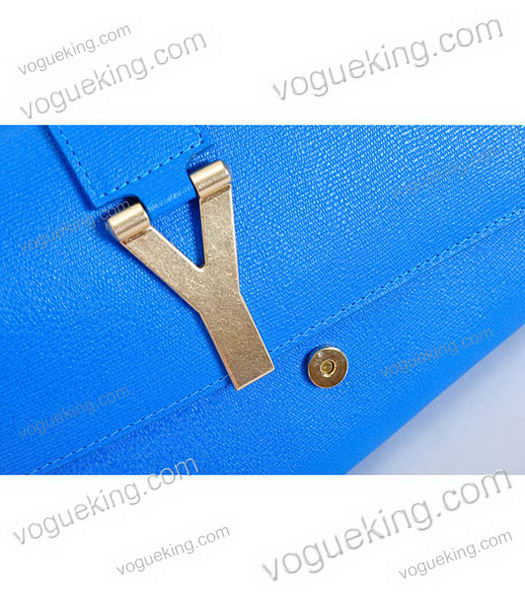 Yves Saint Laurent Chyc Textured Leather Clutch Sky Blue Calfskin-5