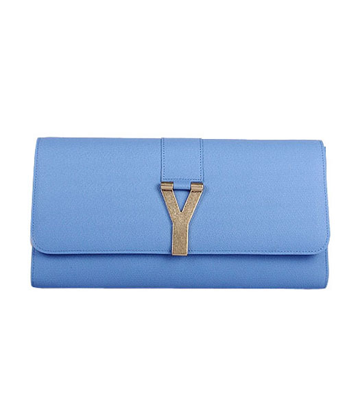 Yves Saint Laurent Chyc Textured Light Blue Original Leather Clutch