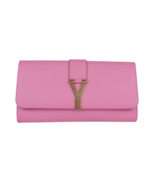 Yves Saint Laurent Chyc Textured Original Leather Clutch Pink Calfskin