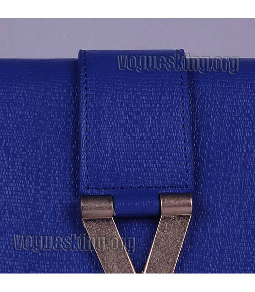 Yves Saint Laurent Chyc Textured Original Leather Clutch Sapphire Blue Calfskin-5