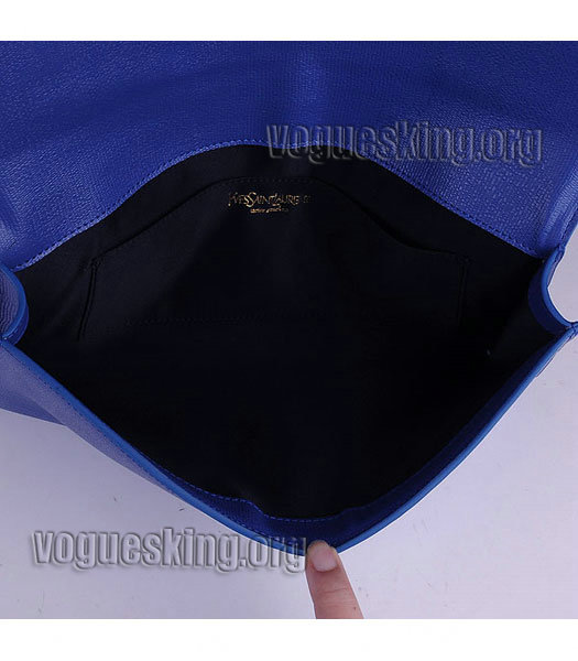 Yves Saint Laurent Chyc Textured Original Leather Clutch Sapphire Blue Calfskin-6