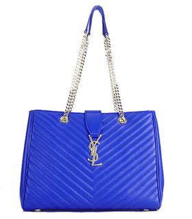 Yves Saint Laurent Classic Monogramme Blue Lambskin Large Should Bag