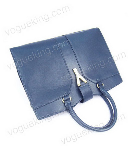 Yves Saint Laurent Goat Lambskin Leather Cabas Dark Blue Tote Bag-4