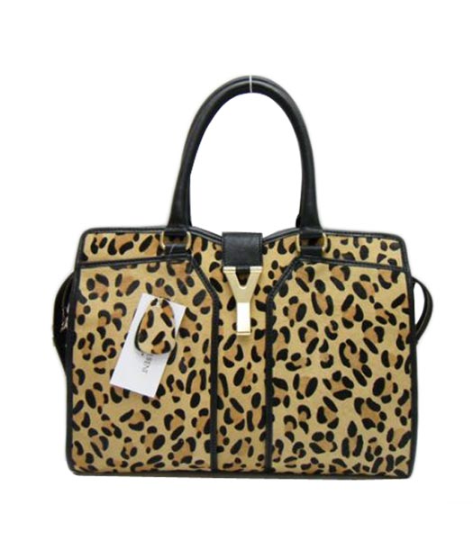 Yves Saint Laurent Large Cabas Chyc Coffee Leopard Pattern Leather Tote Bag