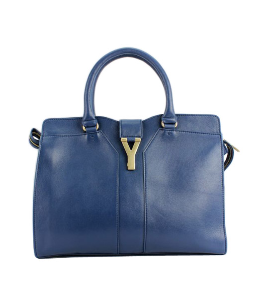 Yves Saint Laurent Large Cabas Chyc Dark Blue Suede Calfskin Leather Tote Bag