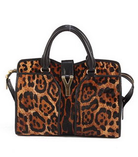 Yves Saint Laurent Medium Top Handle Bag Light Coffee Leopard Pattern Leather