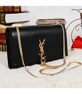 Yves Saint Laurent Monogramme Black Leather Small Shoulder Bag With Golden Chain Tassel