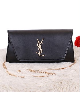 Yves Saint Laurent Monogramme Black Leather Small Shoulder Bag With Golden Chain Tassel