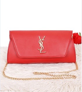 Yves Saint Laurent Monogramme Red Leather Small Shoulder Bag With Golden Chain Tassel
