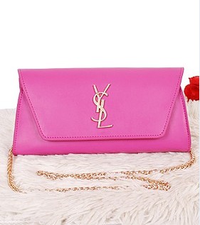 Yves Saint Laurent Monogramme Rose Red Leather Small Shoulder Bag With Golden Chain Tassel