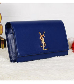 Yves Saint Laurent Monogramme Sapphire Blue Leather Clutch