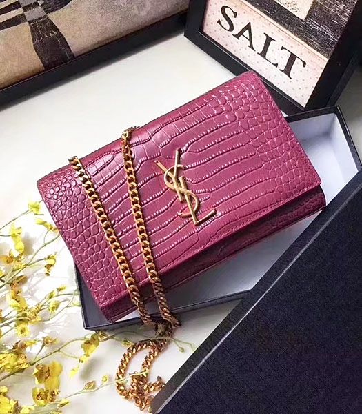 Yves Saint Laurent Red Croc Veins Leather Small Flap Bag